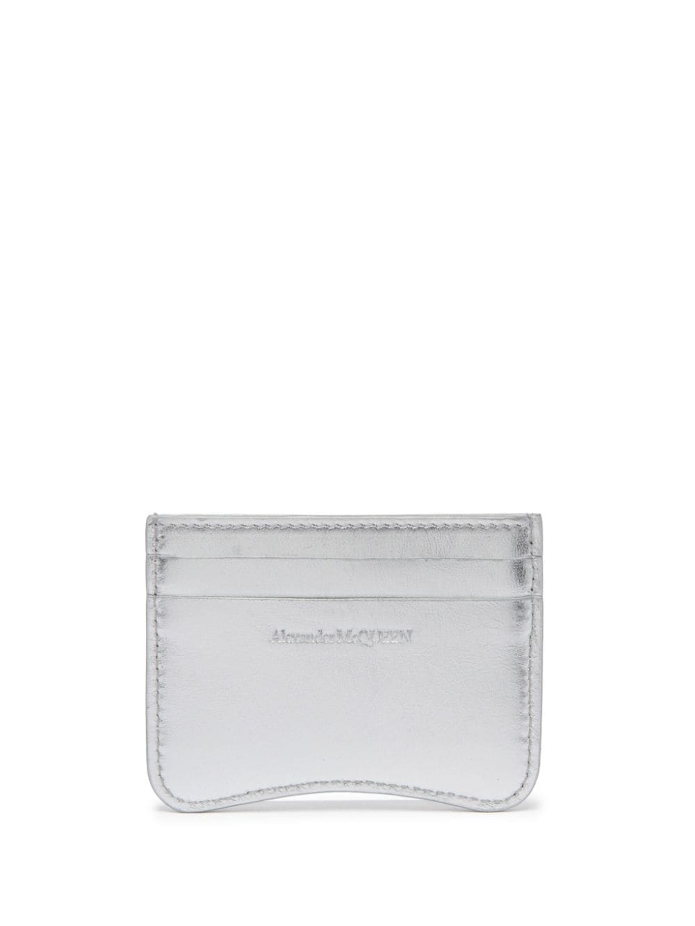 Shop Alexander Mcqueen The Seal Leather Card Holder In Silver