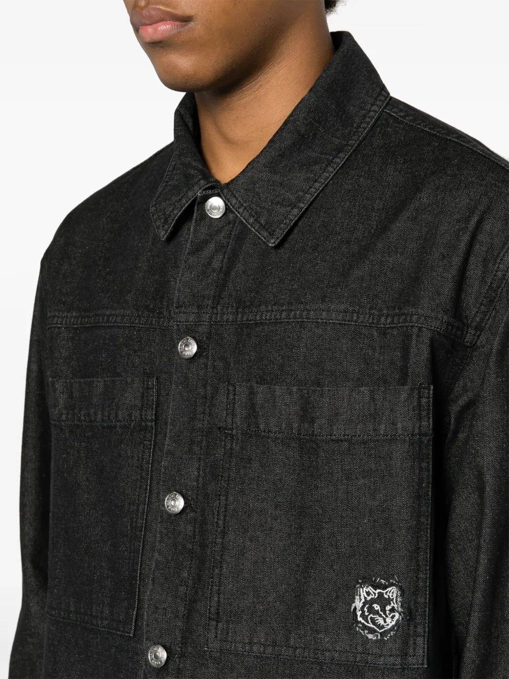 Shop Maison Kitsuné Tiger Head Cotton Shirt Jacket In Black