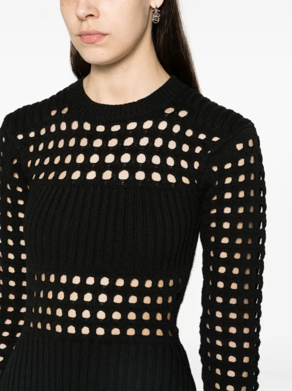 【送料&関税込】Alexander McQueen Knitted Midi Dress With Cu Alexander McQueen Knitted Mesh Midi Dress | Black | FARFETCH