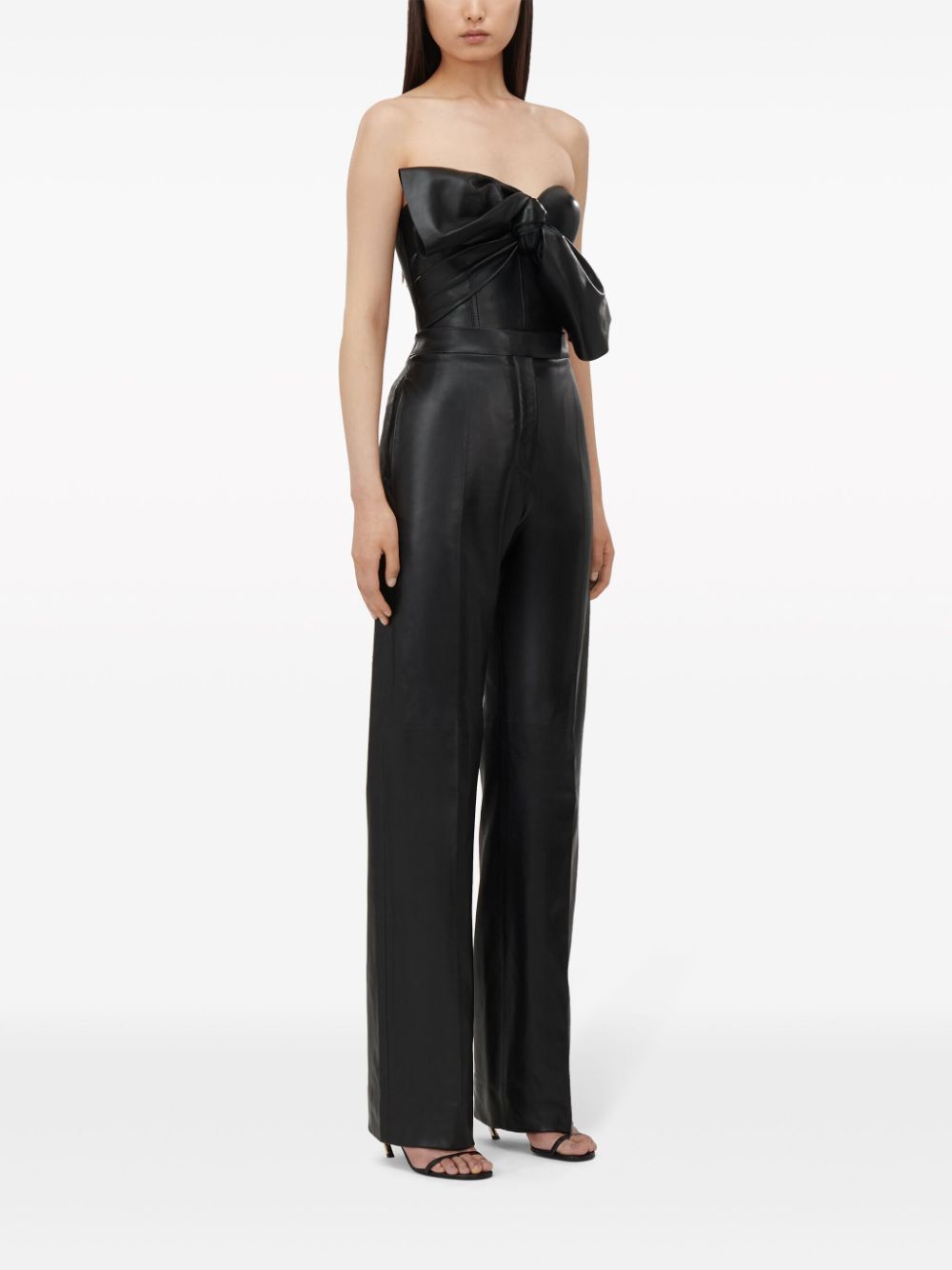 Shop Alexander Mcqueen Knotted-bow Leather Corset Top In Black