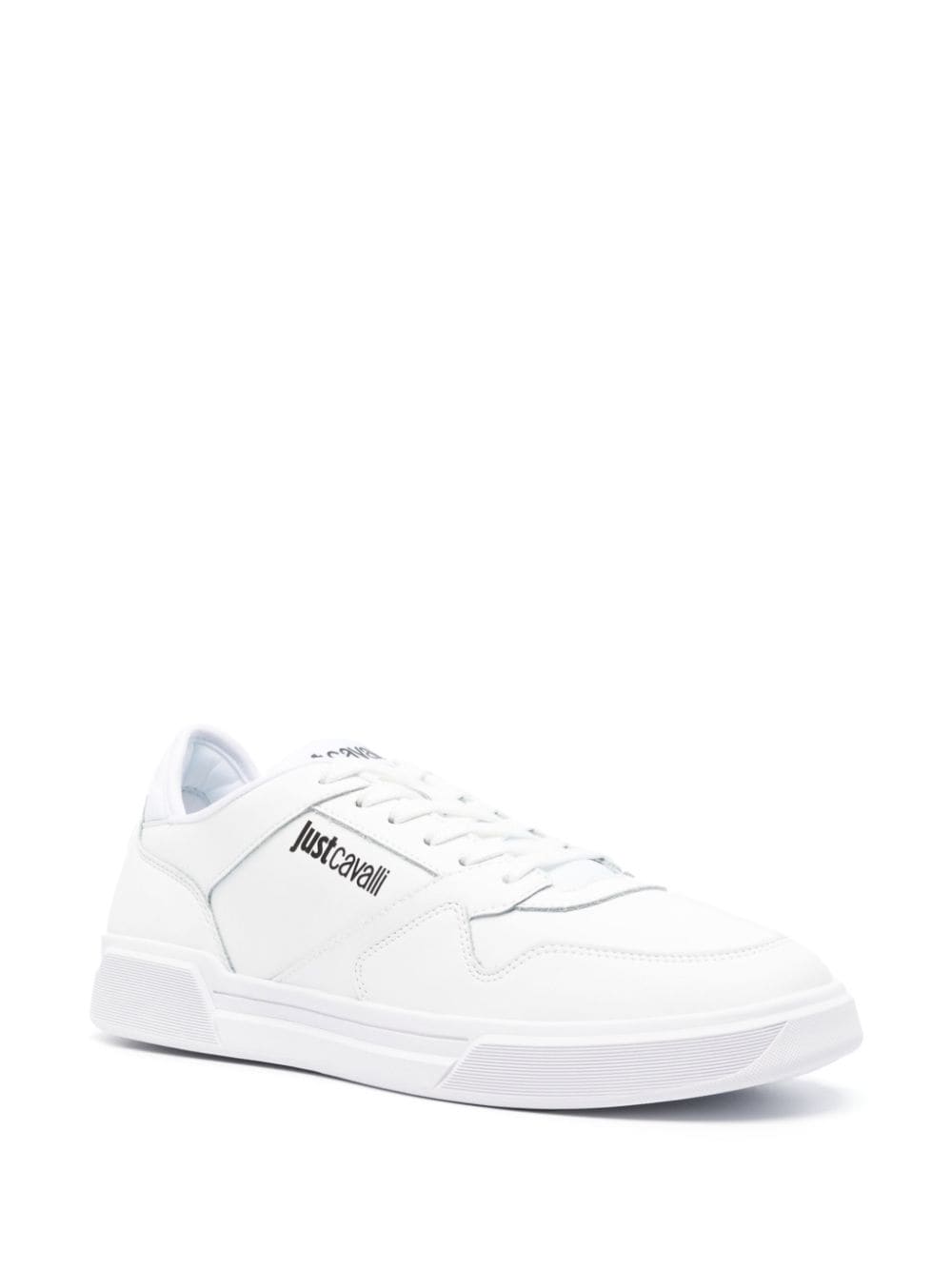 Shop Just Cavalli Logo-print Panelled Leather Sneakers In White