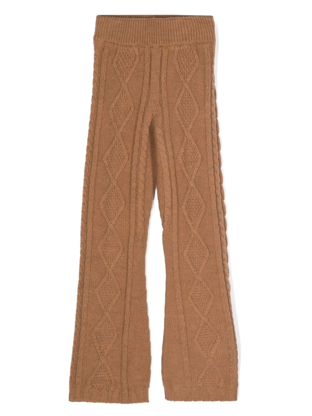 Msgm Kids' Logo-patch Cable-knit Trousers In Brown