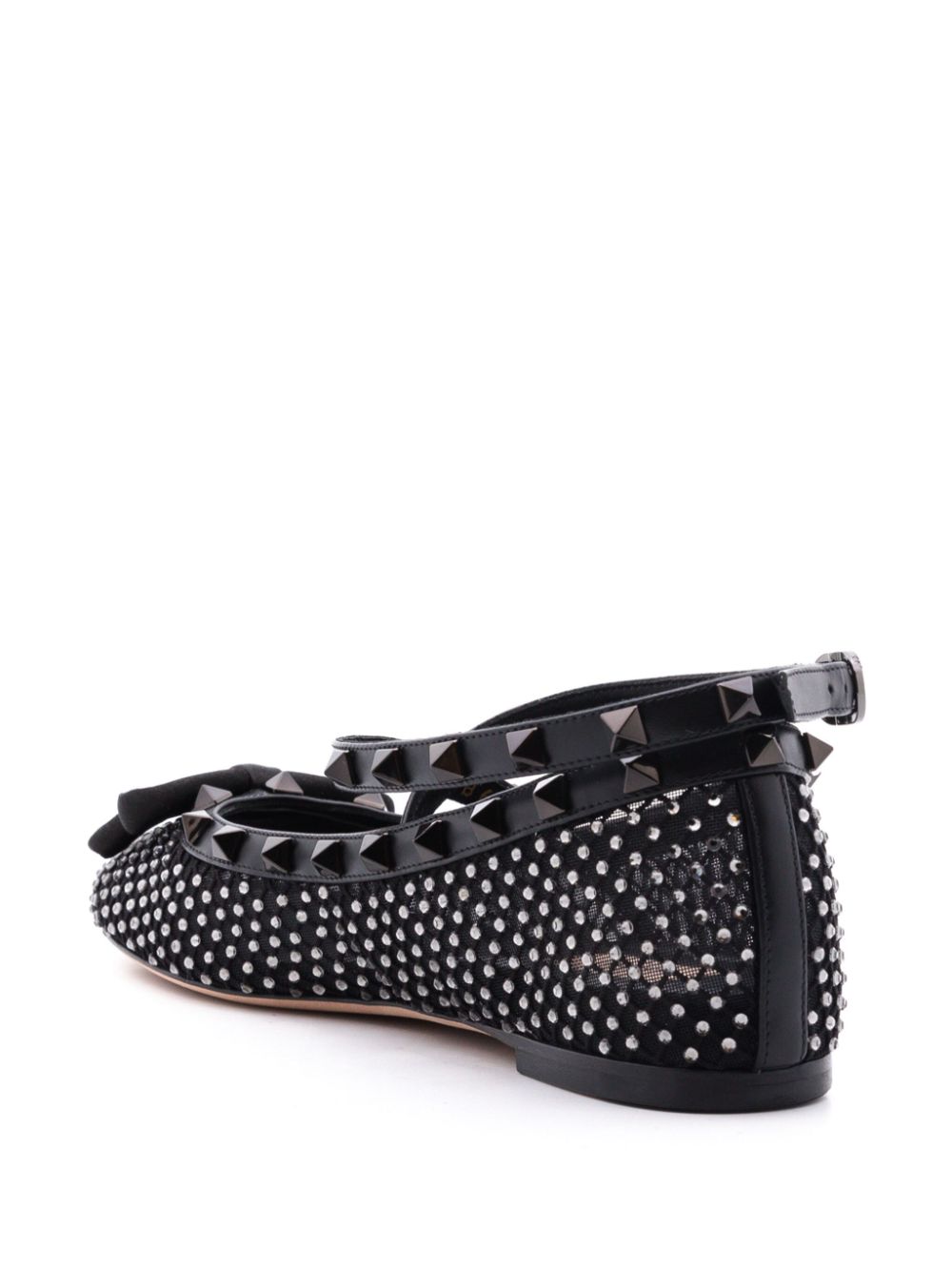 Shop Valentino Rockstud Crystal-embellished Ballerina Shoes In Black