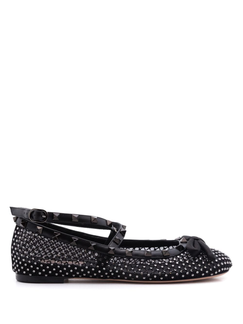 Valentino Garavani Rockstud crystal-embellished ballerina shoes Black