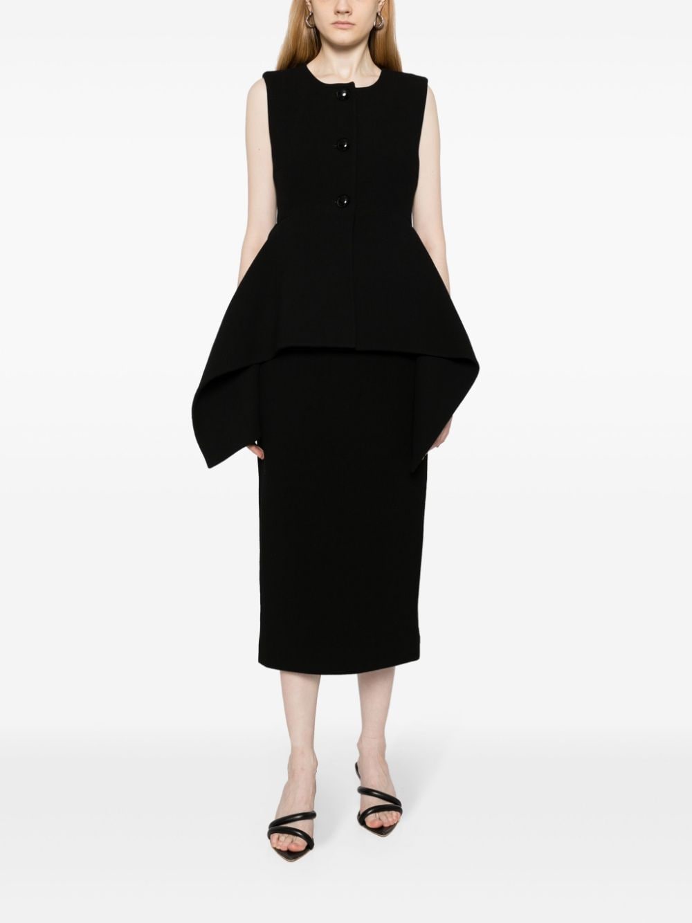 Shop Alexis Yasmeen Wool Midi Pencil Skirt In Black