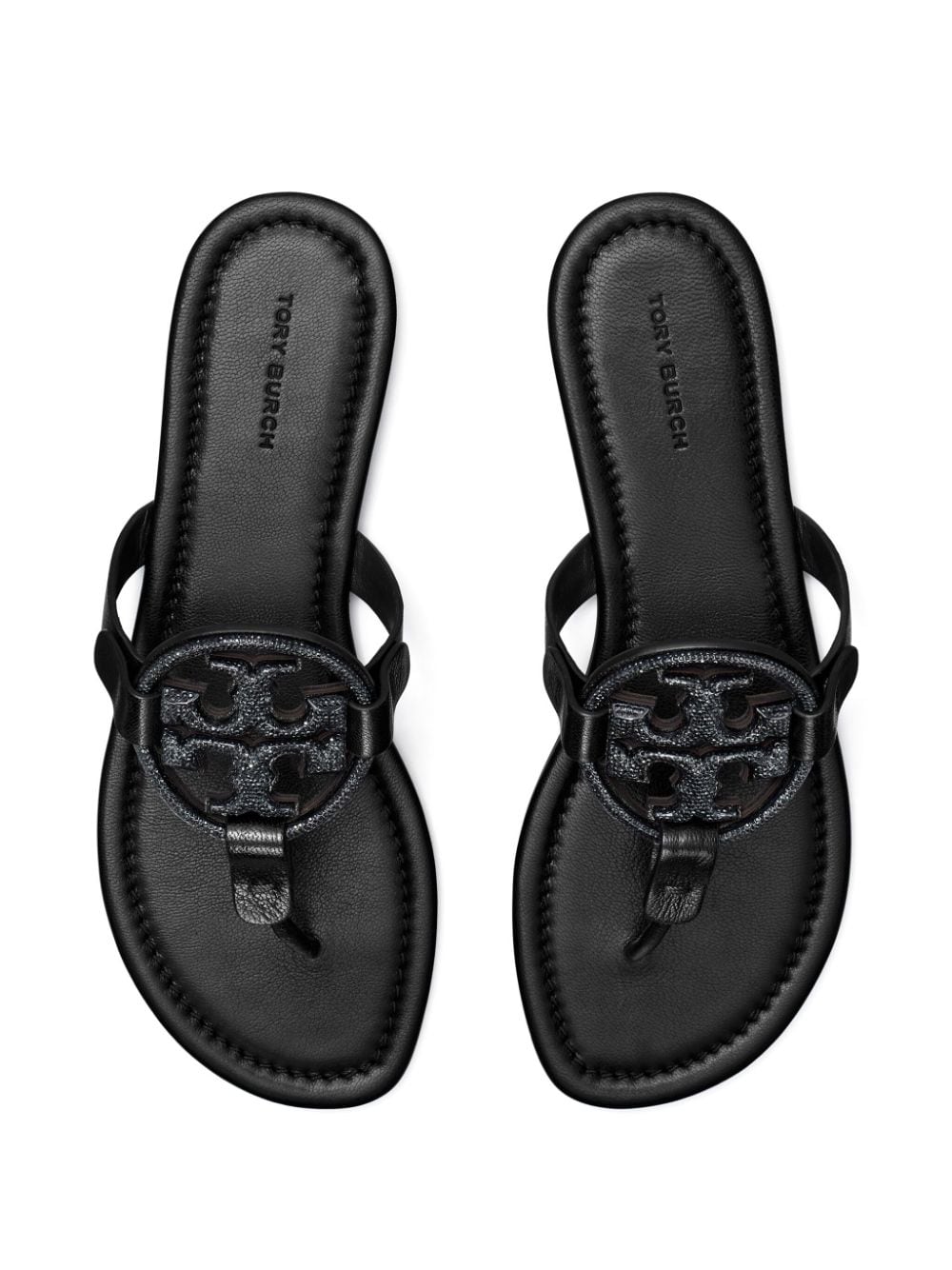 Shop Tory Burch Miller Pavé Leather Sandals In Black