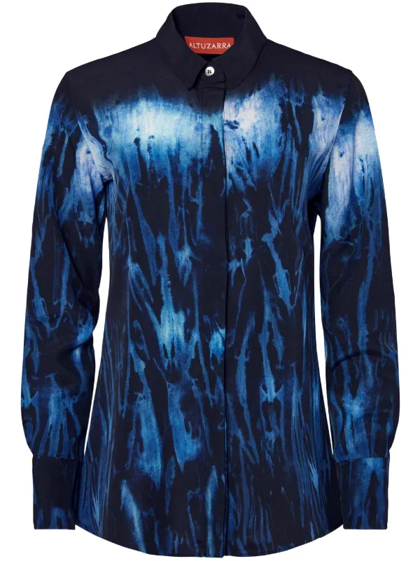 Altuzarra Chika Shibori-print Silk Shirt in Blue