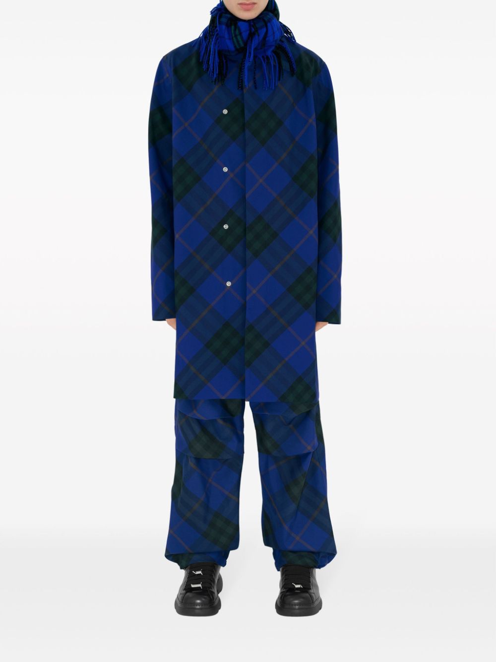 Shop Burberry Checked Twill Single-breasted Car Coat In Blue