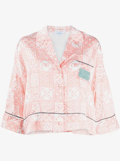 Off-White graphic-print satin shirt