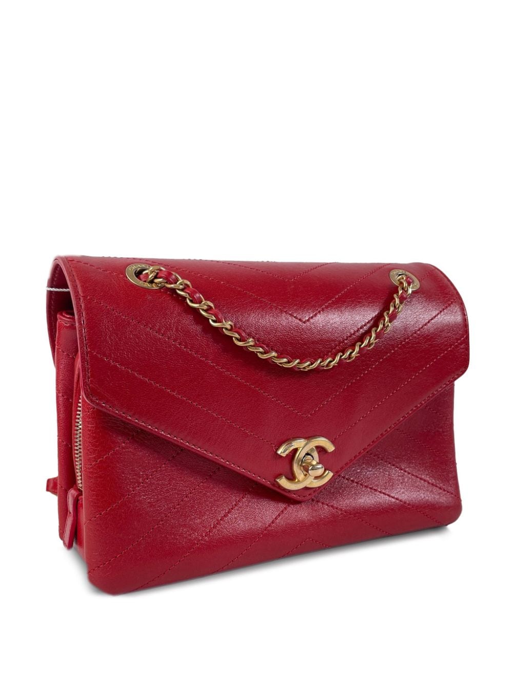 Pre-owned 2010-2023 Small Lambskin Coco Chevron Envelope Flap Bag In Red