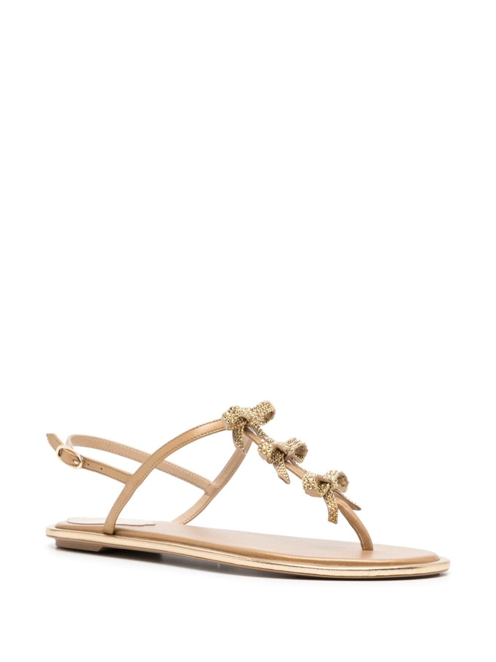 Shop René Caovilla Rhinestone-embellished Leather Sandals In Gold