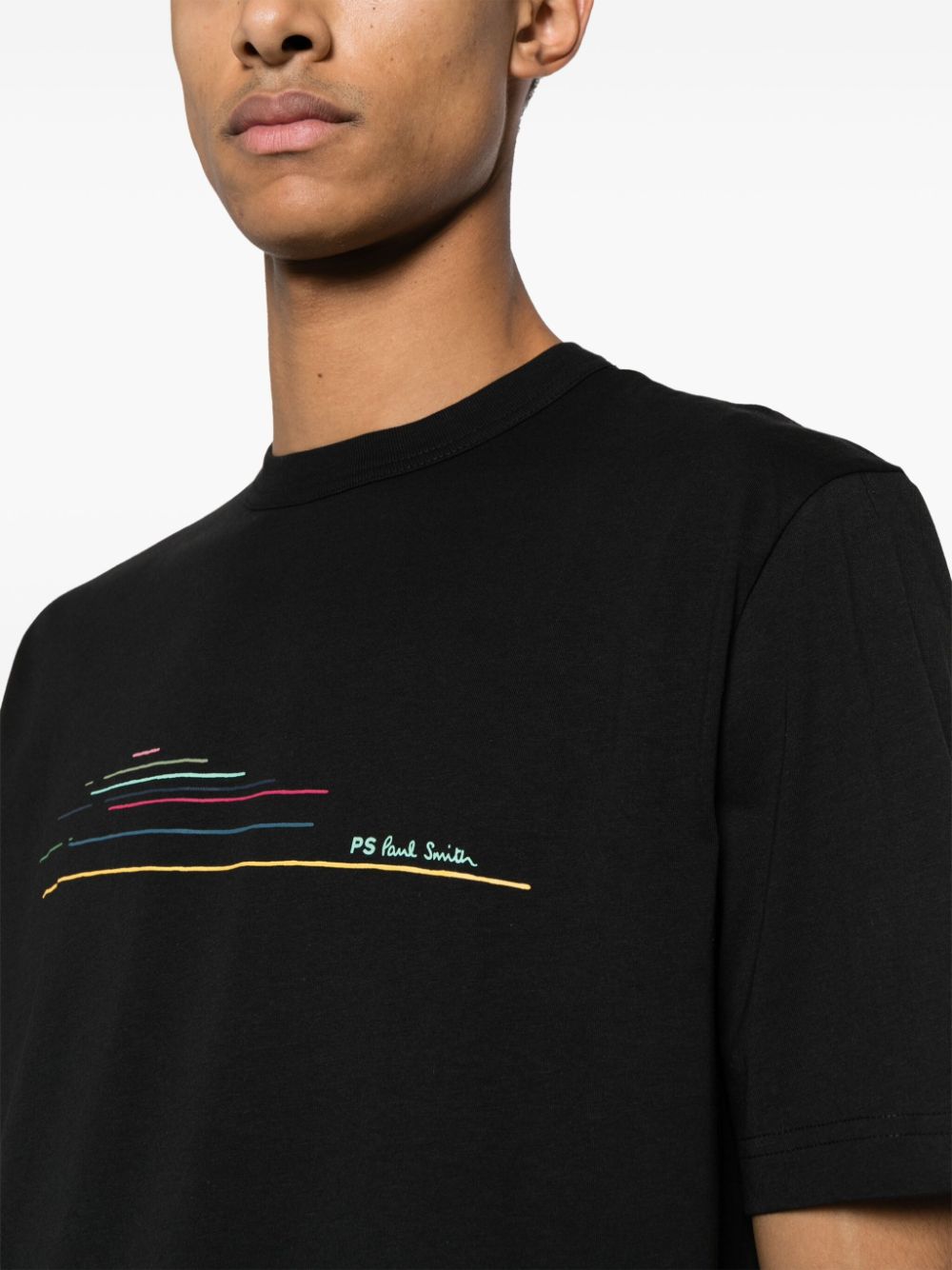 Shop Ps By Paul Smith Chest-stripe Cotton T-shirt In Black