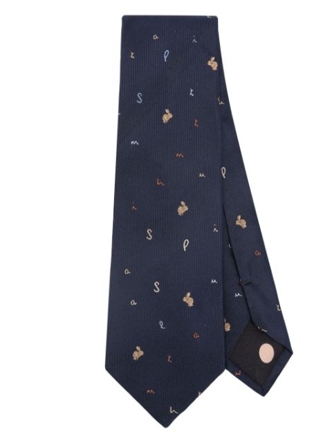 Paul Smith corbata de seda con conejos bordados