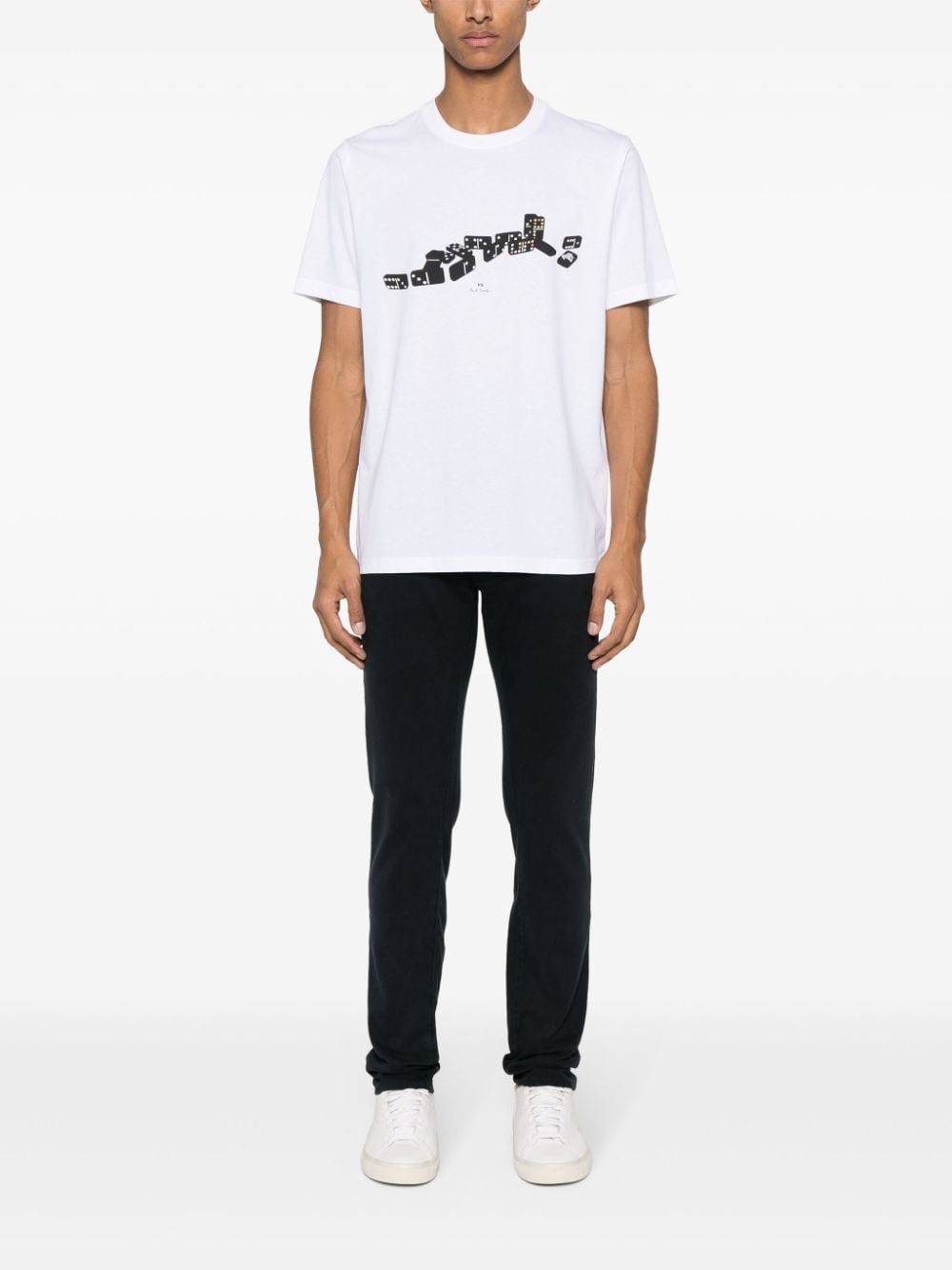 PS Paul Smith domino-print cotton T-shirt - Wit