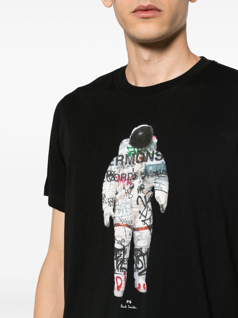 Shop Ps By Paul Smith Astronaut-print Cotton T-shirt In Schwarz