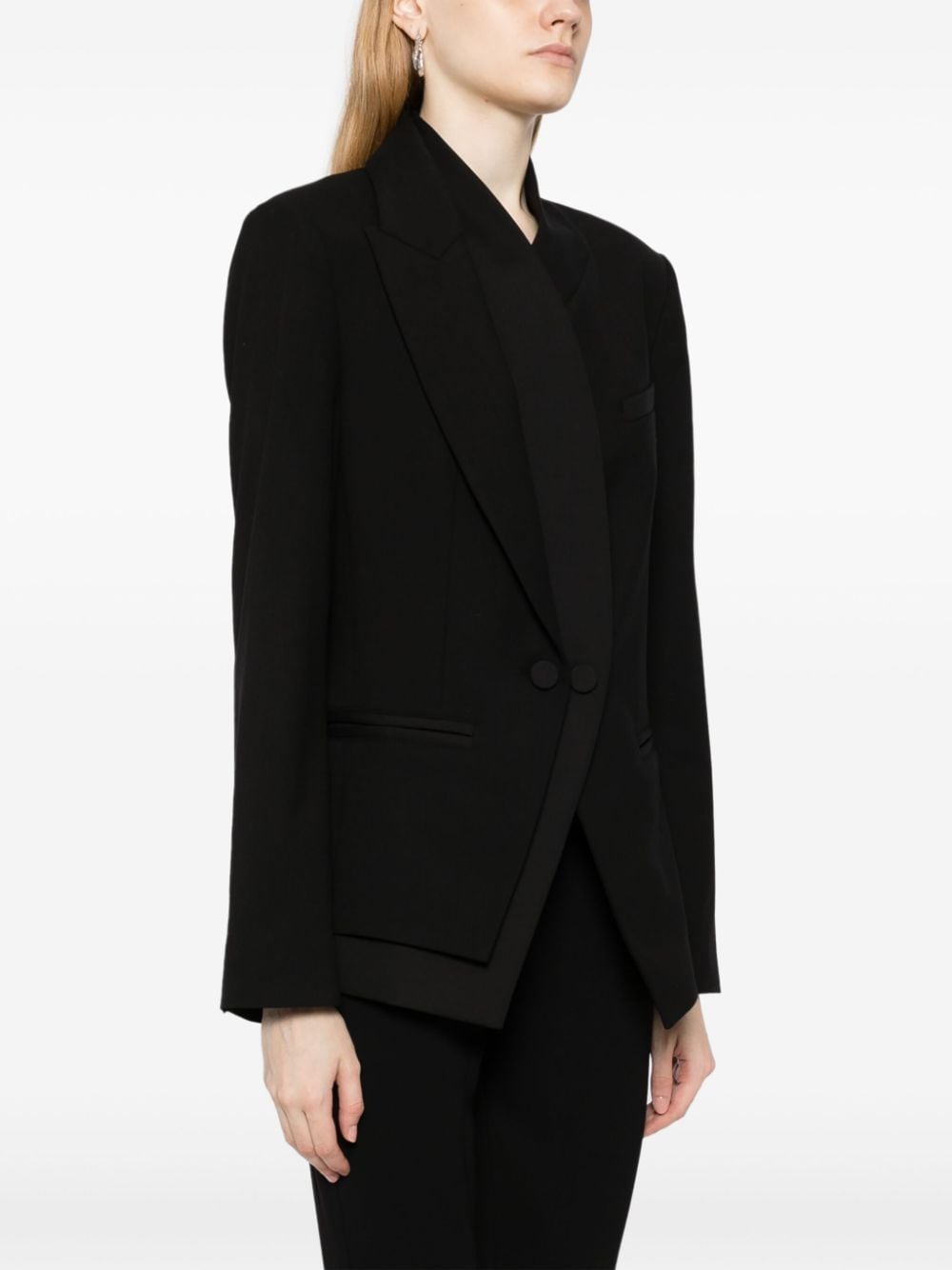 Shop Twp Bianca Asymmetric Virgin Wool-blend Blazer In Black