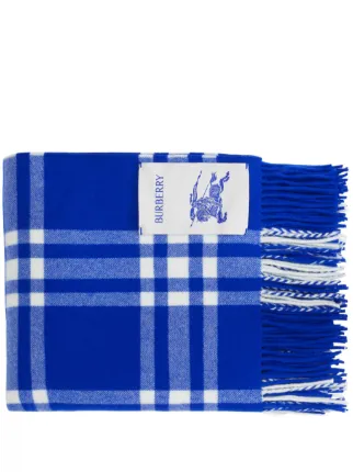 Burberry check-pattern Fringed Wool Blanket | Blue | FARFETCH