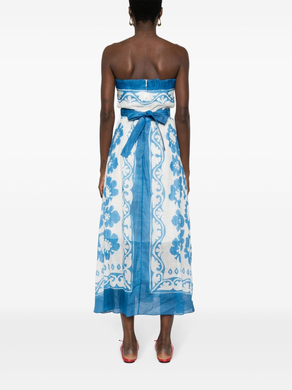 Shop Sandro Floral Strapless Maxi Dress In 蓝色