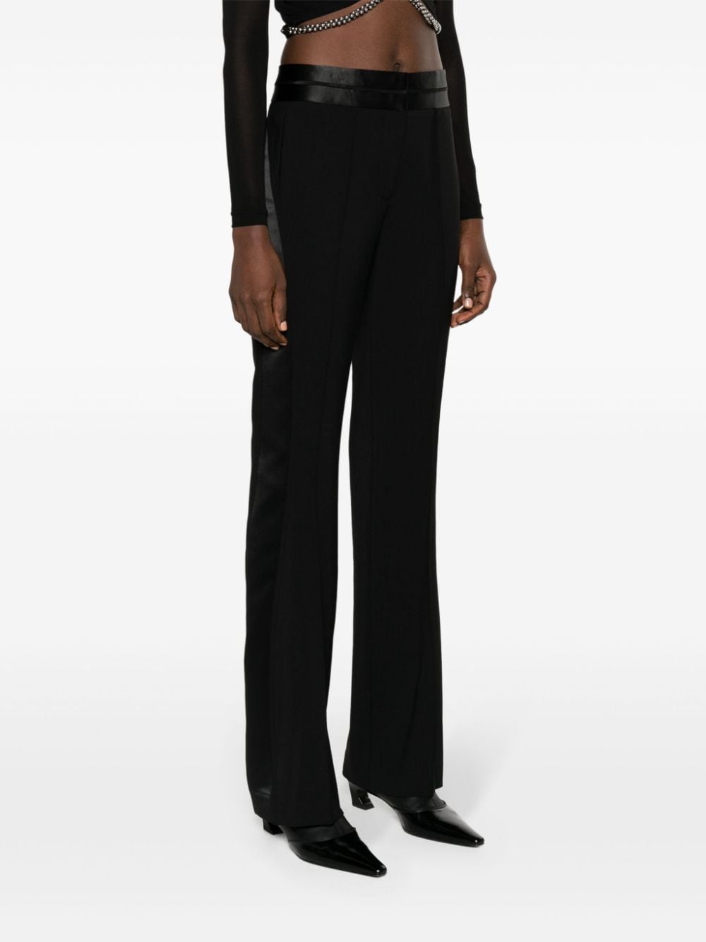 Shop Helmut Lang Satin-trimmed Bootcut Trousers In Black