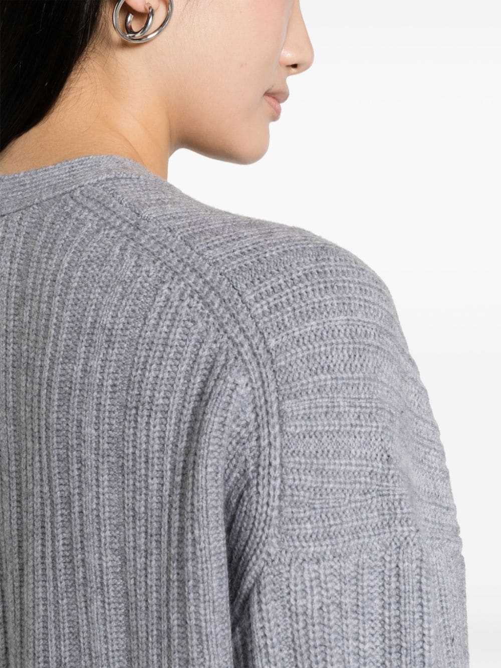 Shop Helmut Lang V-neck Chunky-knit Cardigan In Grey