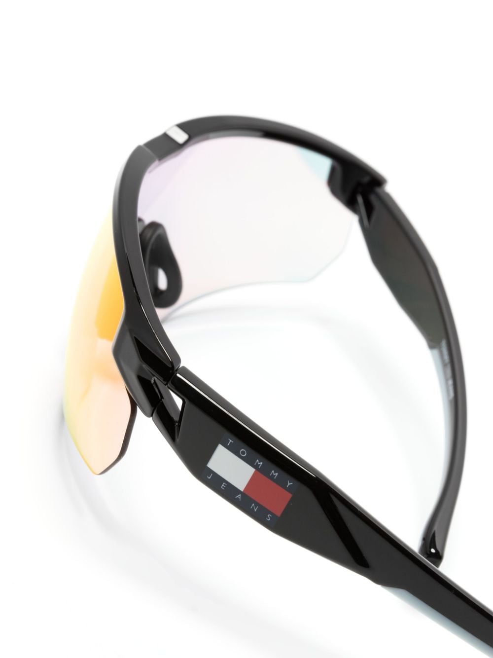 Shop Tommy Jeans Mirrored-lenses Biker-style Sunglasses In Black