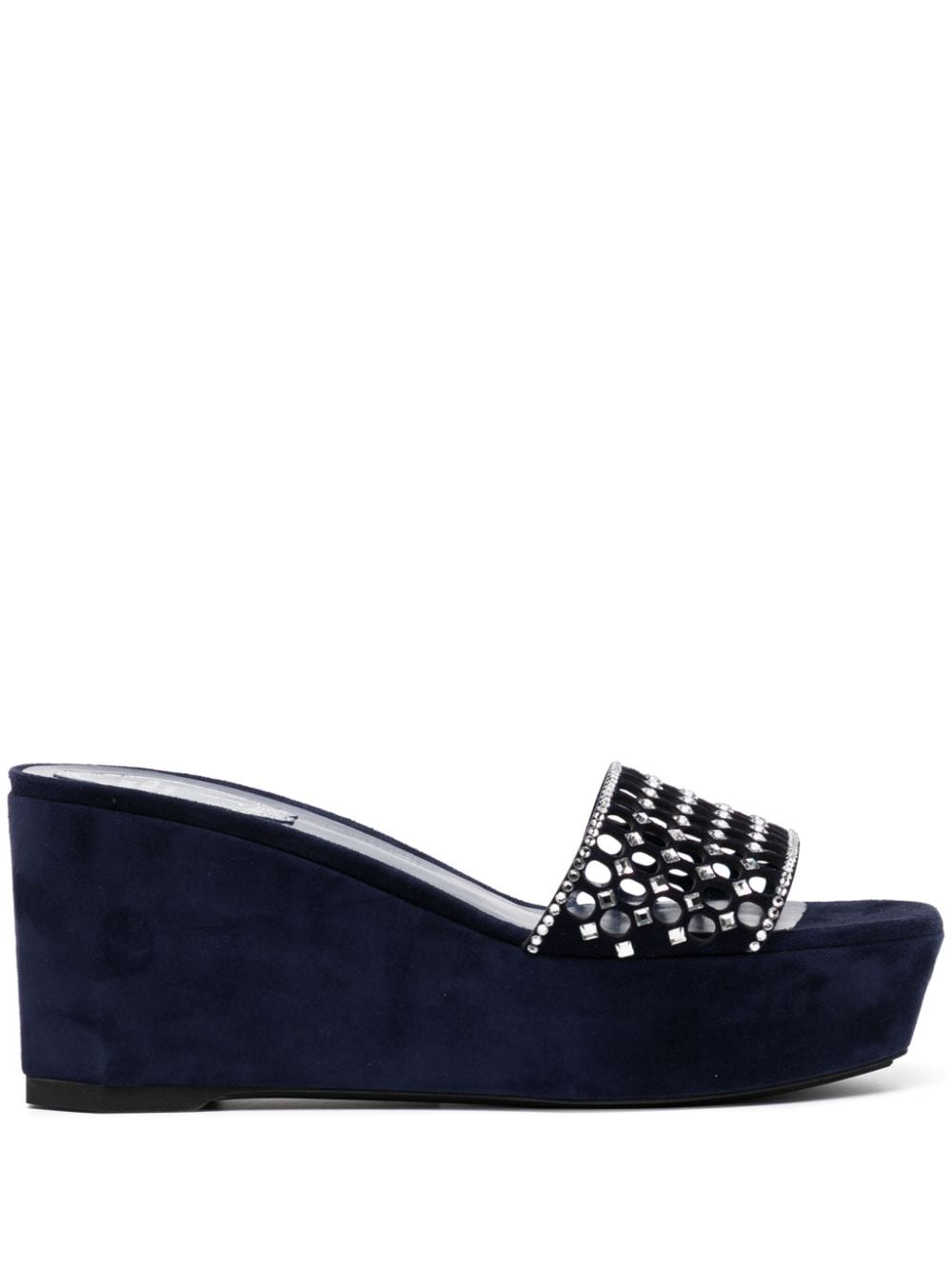 René Caovilla Crystal Net Wedge Platform Sandals In Blue