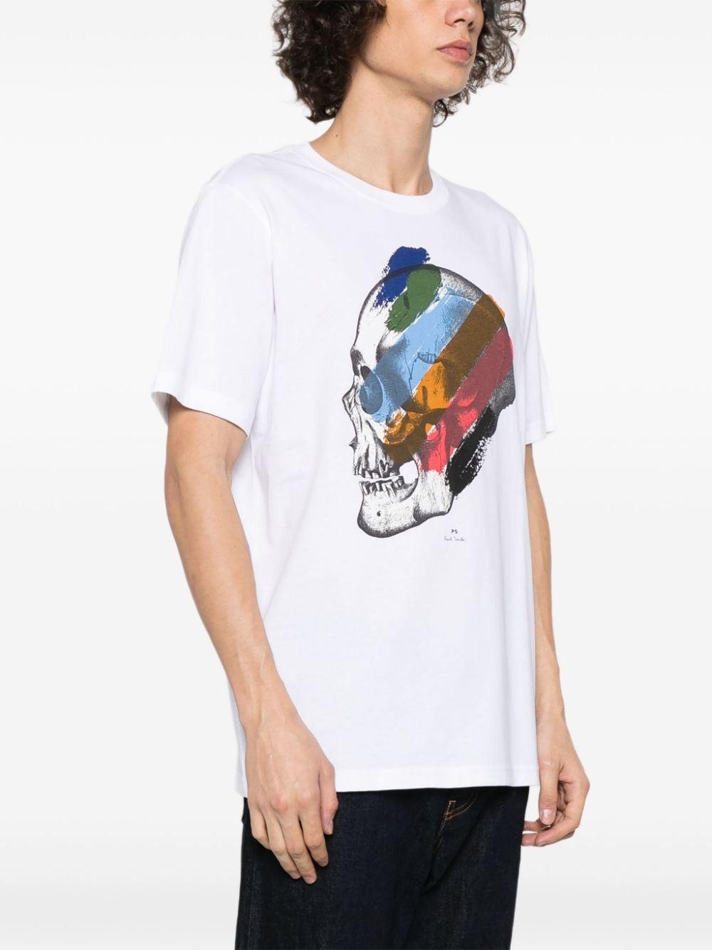 Shop Ps By Paul Smith Stripe Skull-print Organic Cotton T-shirt In White