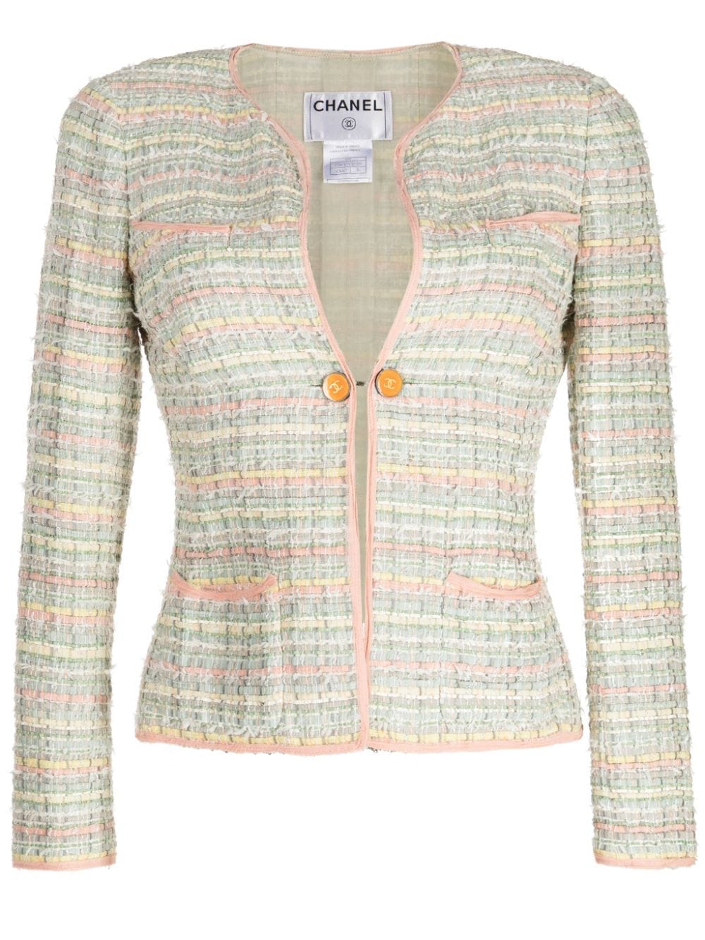 Pre-owned Chanel 2005 Tweed Single-breasted Blazer In Green