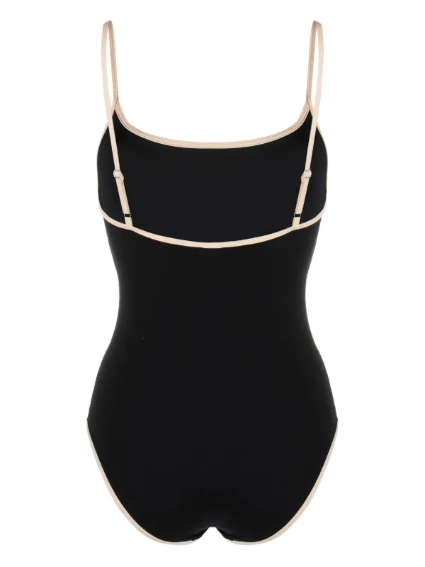 TOTEME striped edge spaghetti strap Swimsuit Black FARFETCH GR