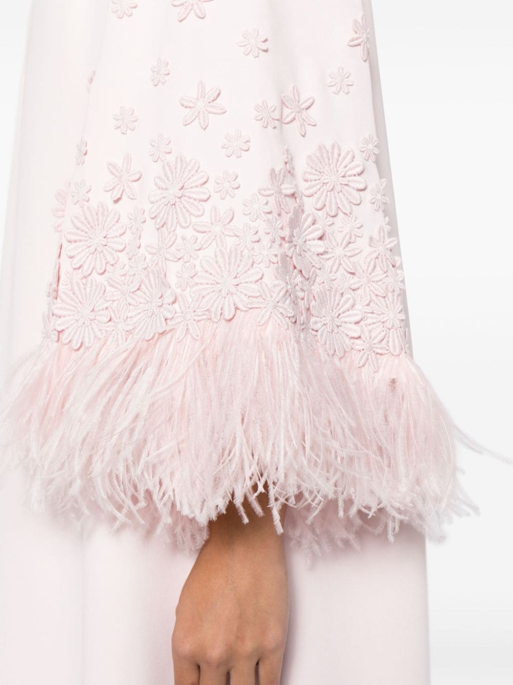 Shop Andrew Gn Floral-appliqué Feather-trim Dress In Pink
