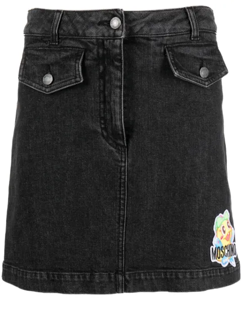 Moschino cartoon-embroidered A-line denim skirt