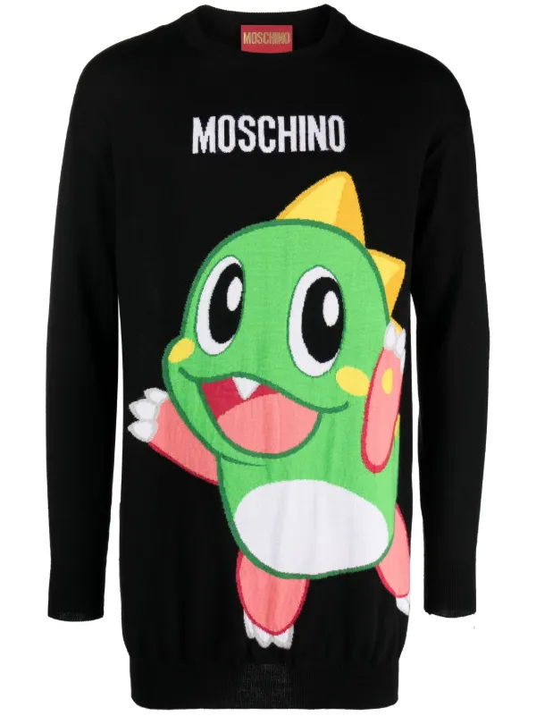Moschino Cartoon-embroidered Fine-knit Mini Dress in Black