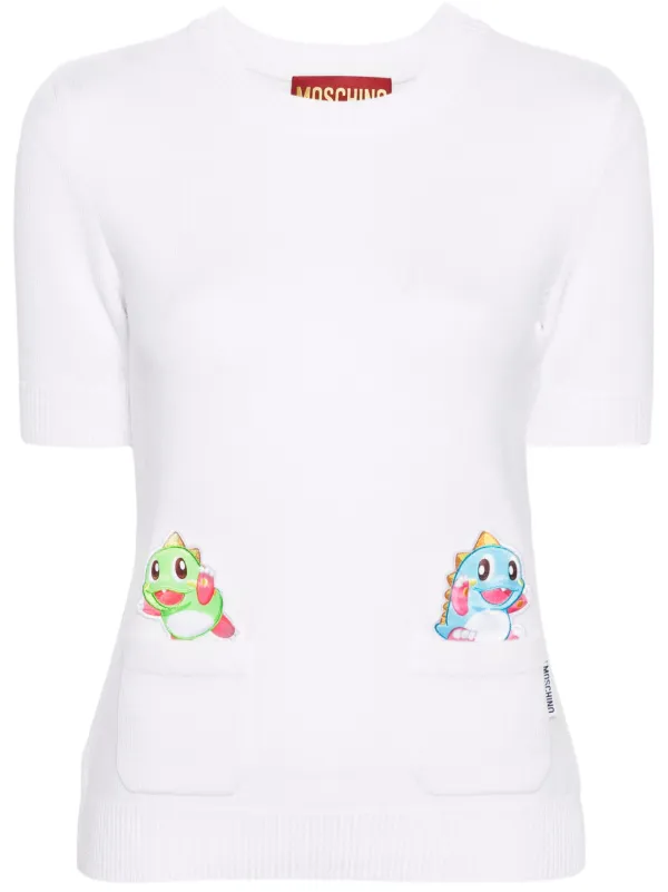 Moschino Logo-tag Short-sleeve Top in Neutrals