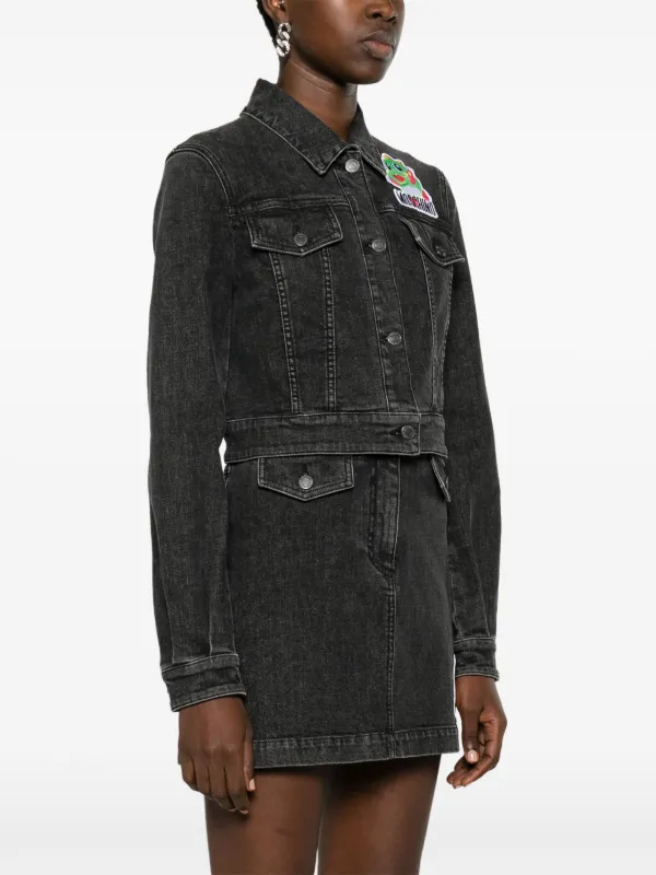 Moschino cartoon-appliqué Cropped Denim Jacket | Black | FARFETCH