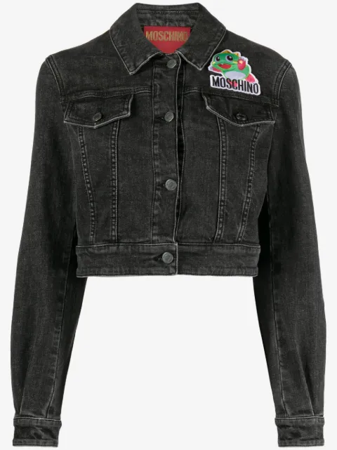 Moschino cartoon-appliqué cropped denim jacket