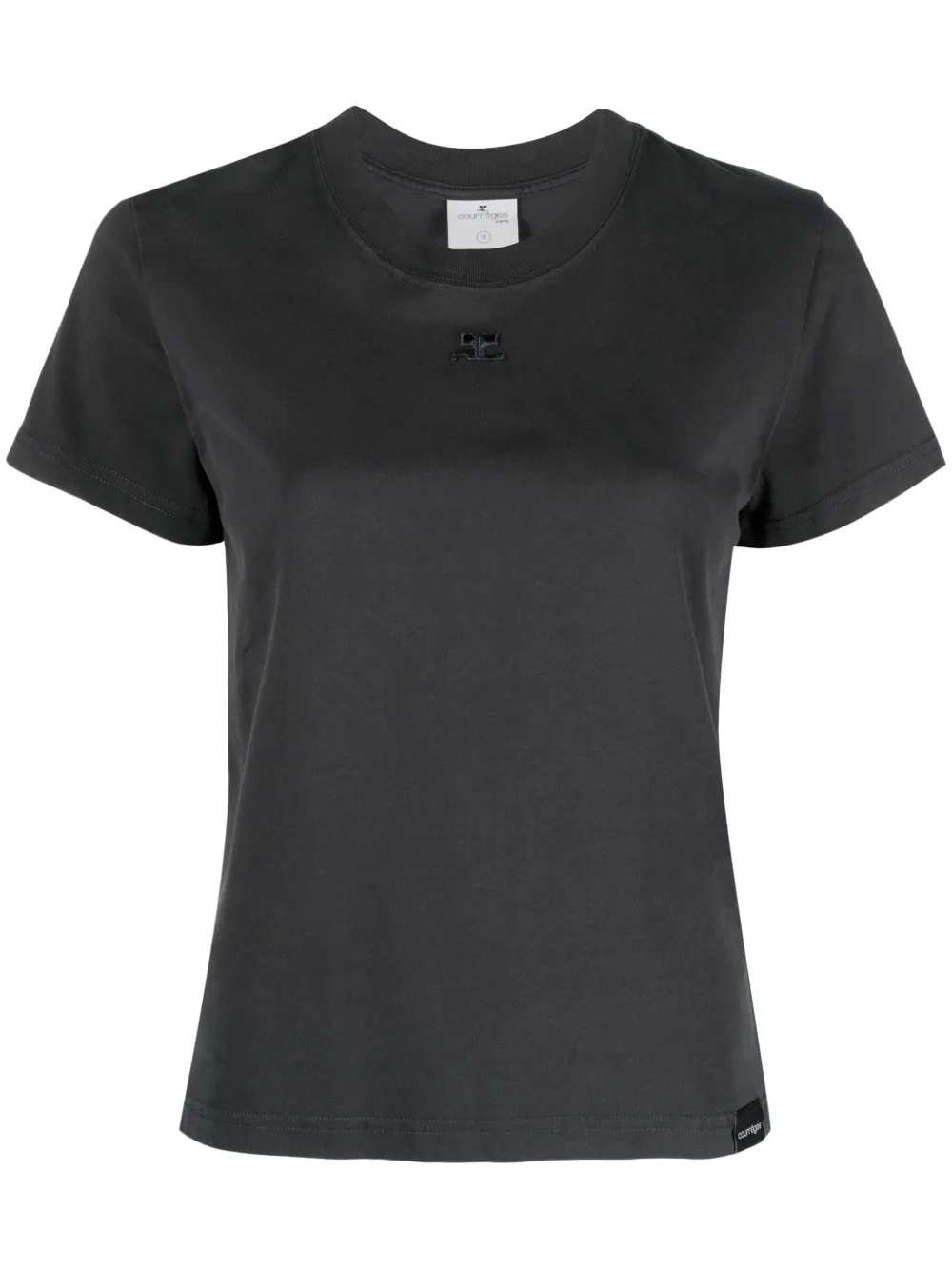 Courrèges Logo-embroidered Cotton T-shirt In Grau