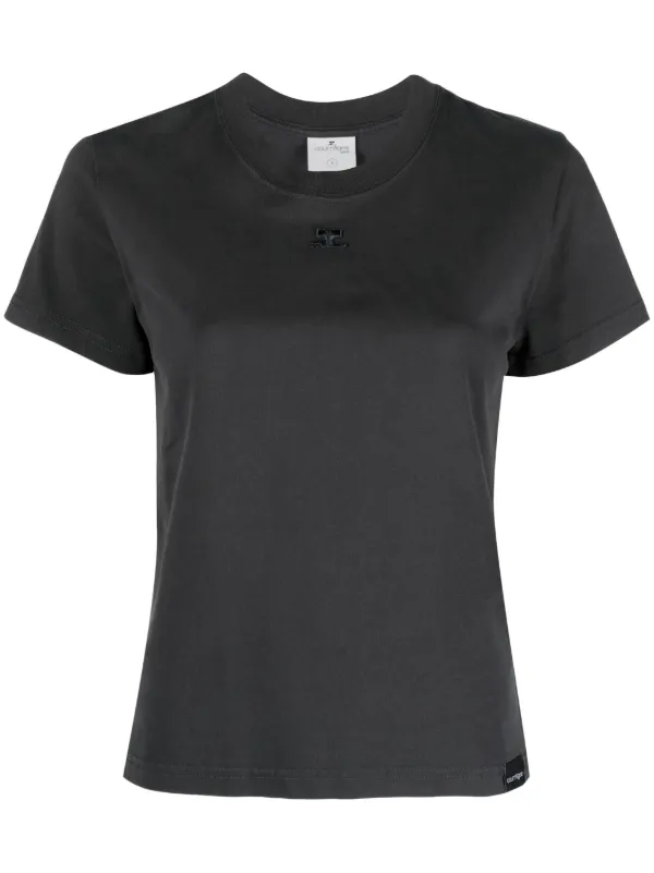 Courrèges Logo-embroidered Cotton T-shirt in Grey