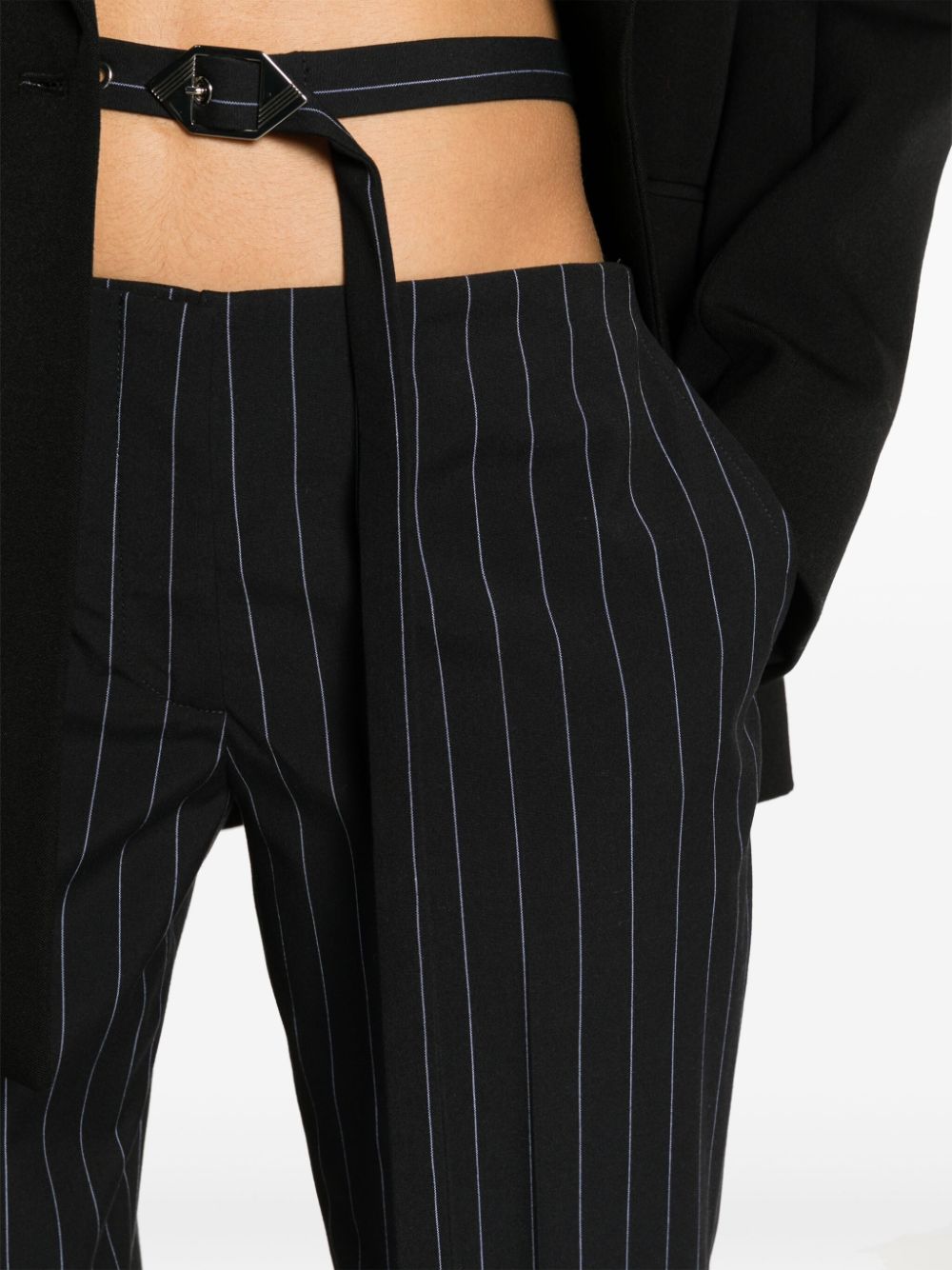 Shop Attico Cut-out Pinstriped Tailored Trousers In Blue