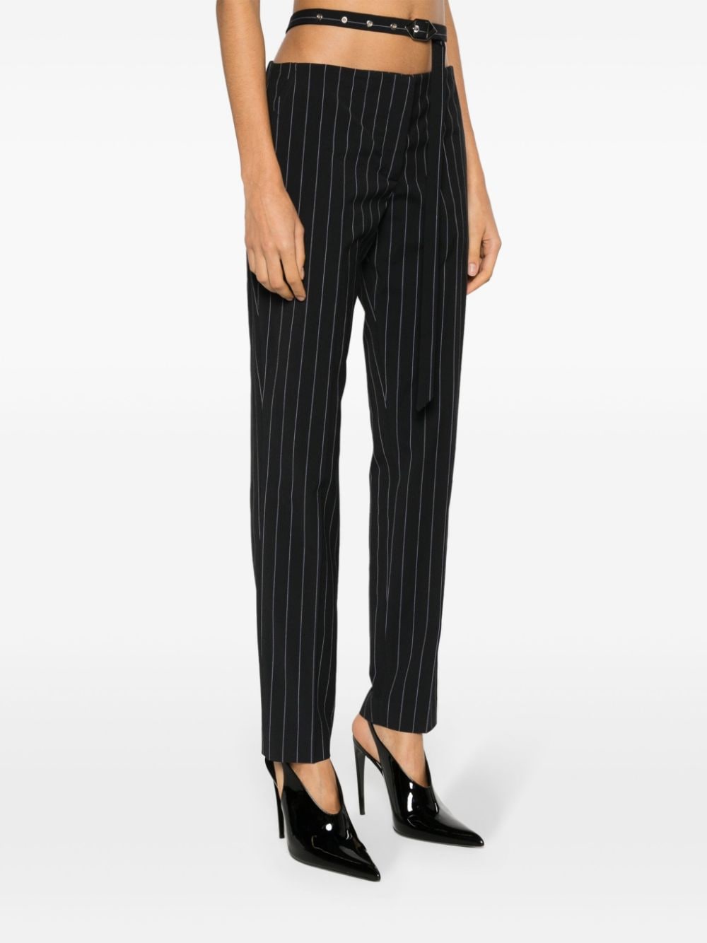 Shop Attico Cut-out Pinstriped Tailored Trousers In Blue