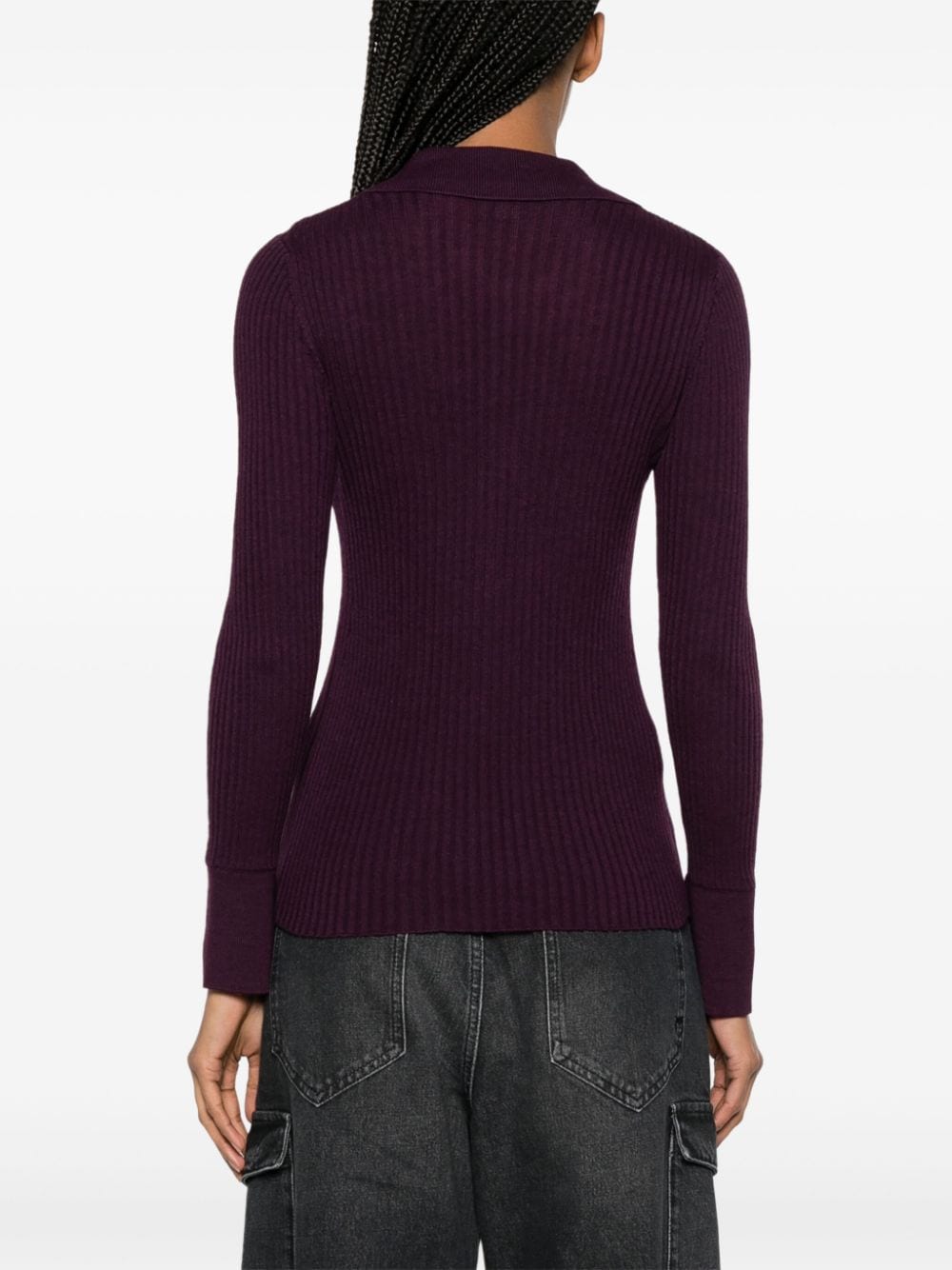 Shop Pinko Button-up Ribbed Cardigan In Violett