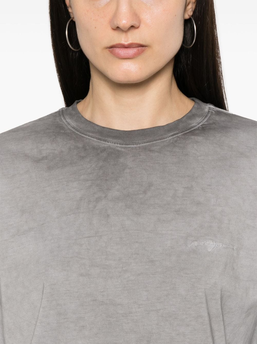 Shop Msgm Logo-embroidered Cotton T-shirt In Grey