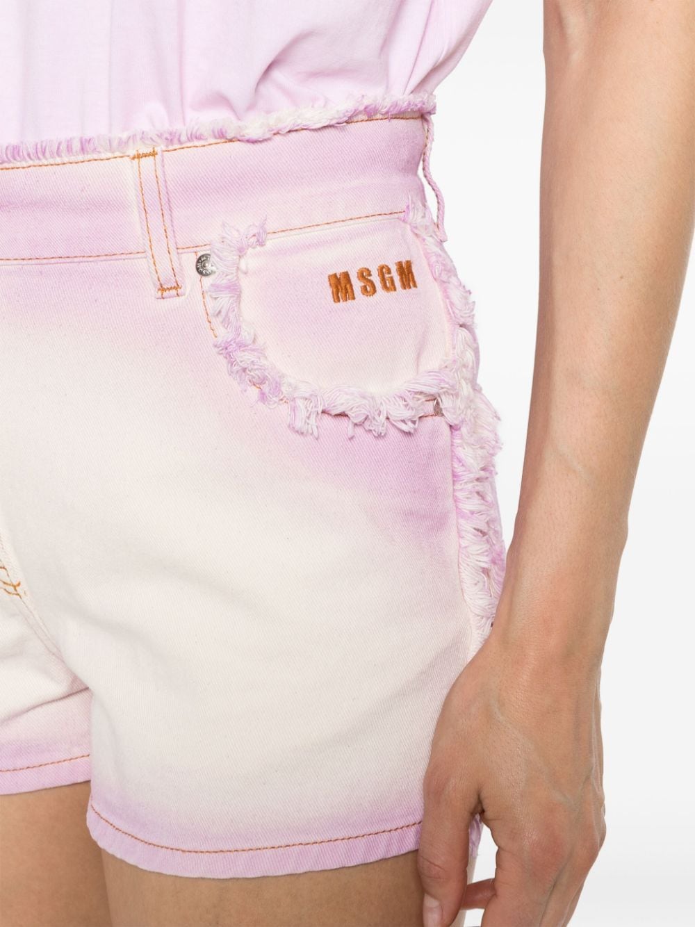 Shop Msgm Logo-embroidered Denim Shorts In Purple