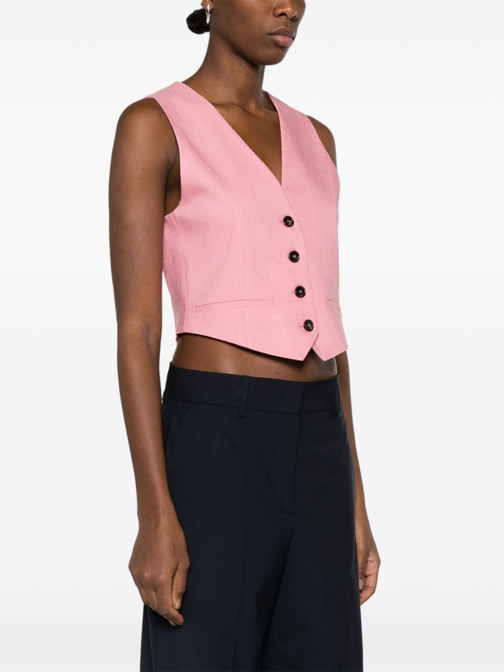 Shop Msgm Cropped Textured Waistcoat In Pink