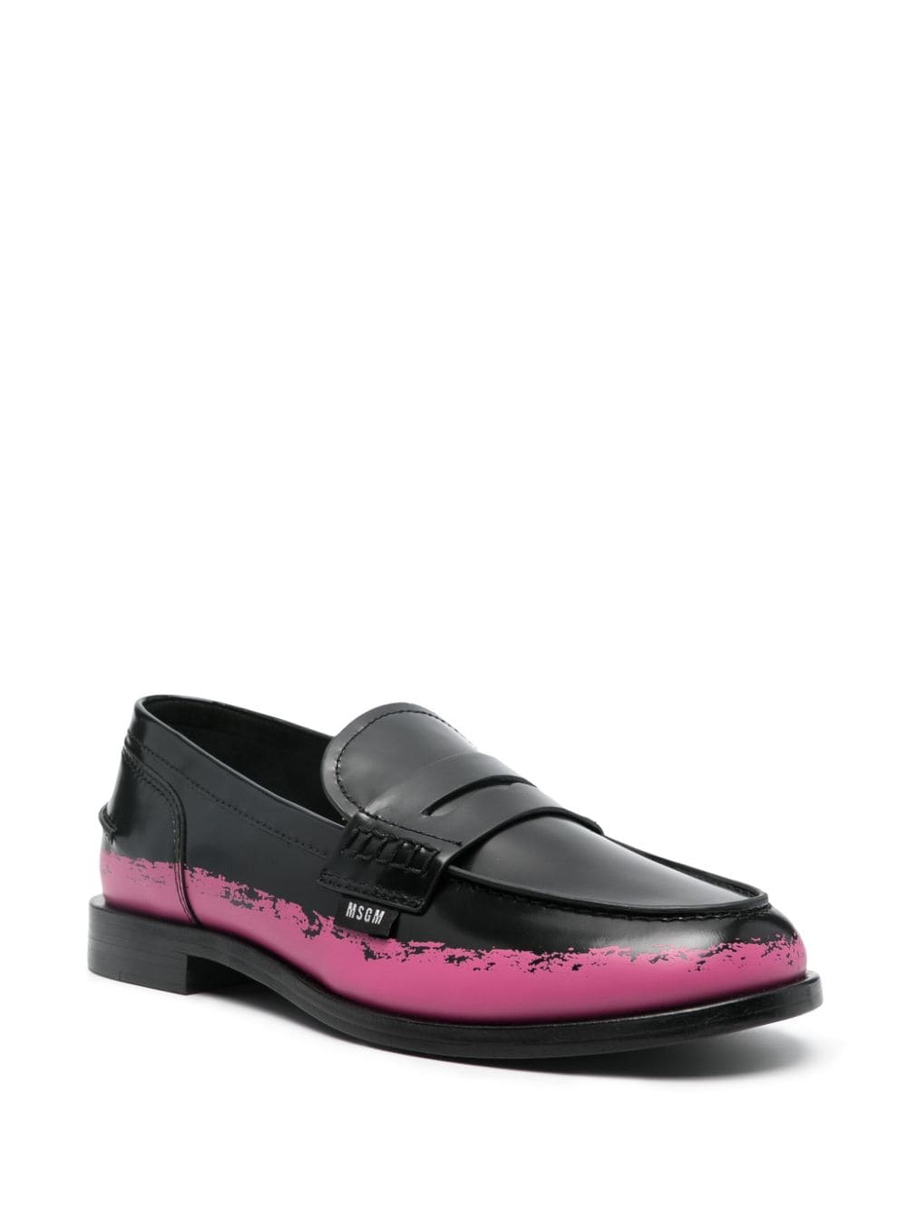 Shop Msgm Penny-slot Leather Loafers In 黑色