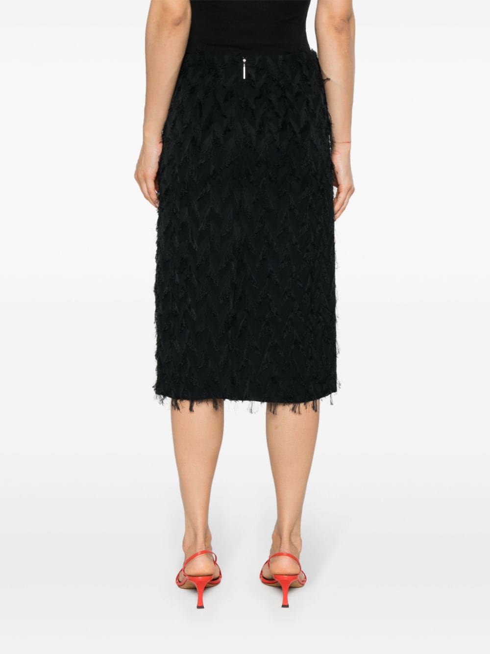 Shop Msgm Frayed-detail Skirt In Black