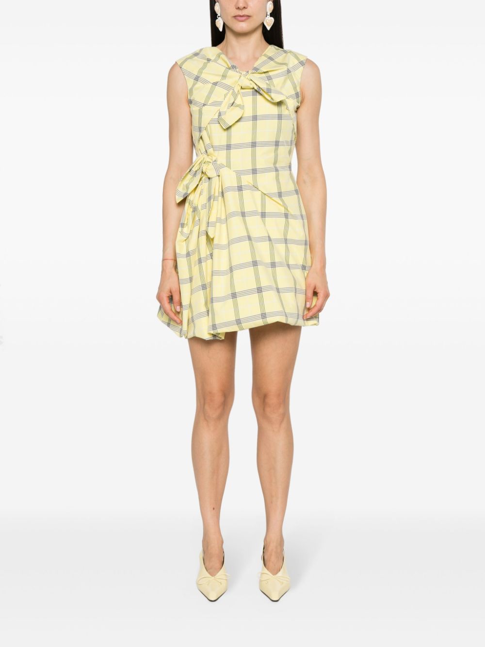 Shop Msgm Check-pattern Sleeveless Dress In Yellow