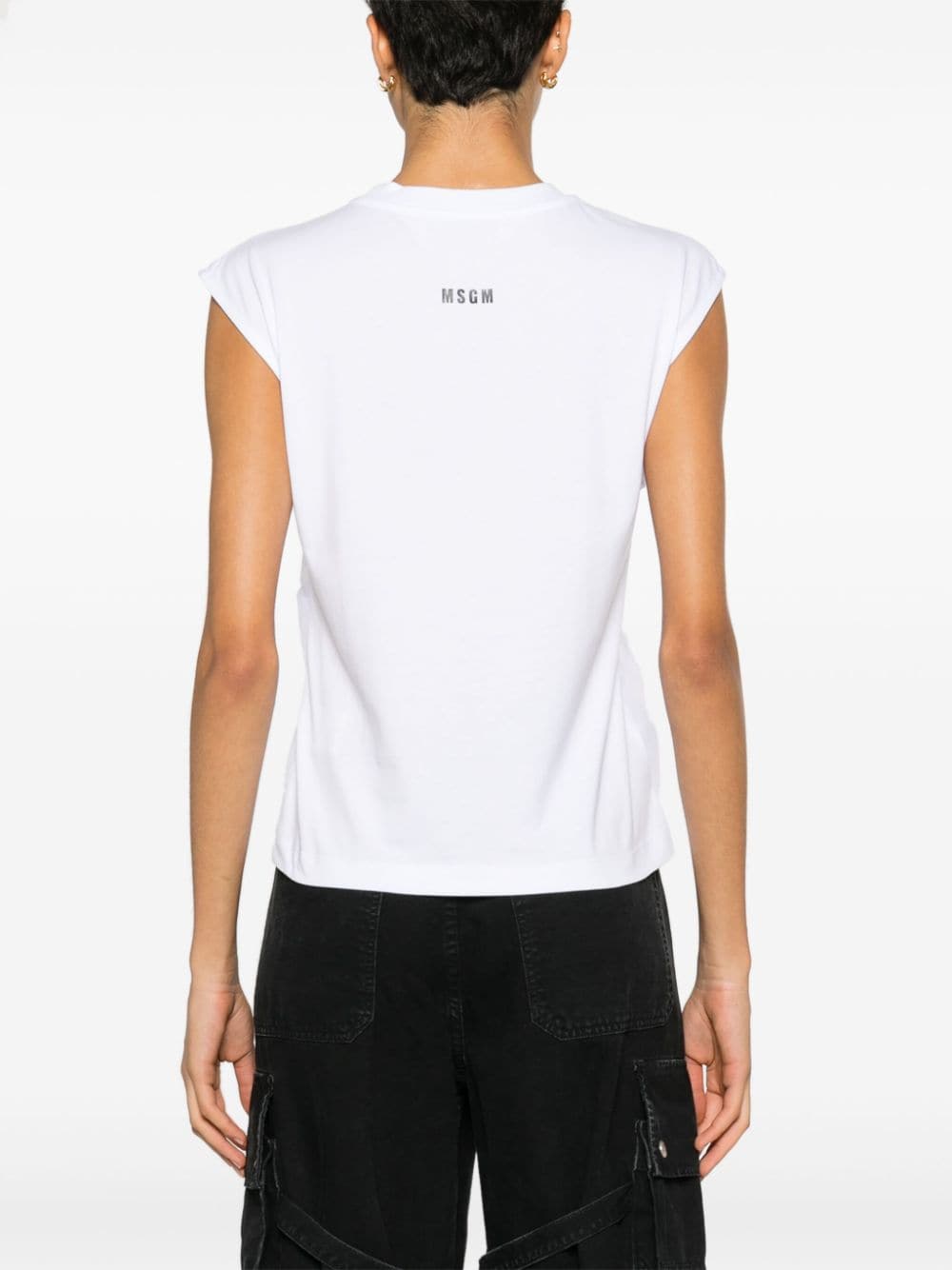 Shop Msgm Tulle-overlay Sleeveless Cotton T-shirt In White