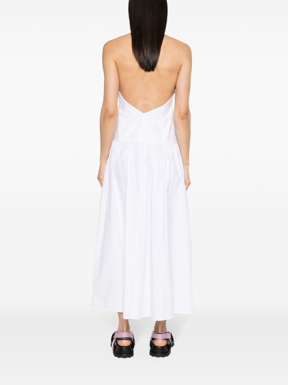 Shop Msgm Halterneck Cotton Dress In White