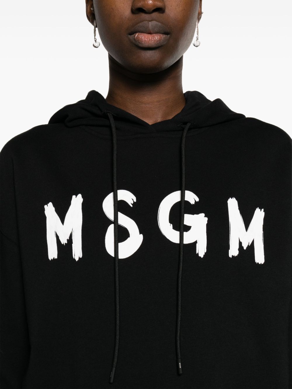 Shop Msgm Logo-print Cropped Cotton Hoodie In Black