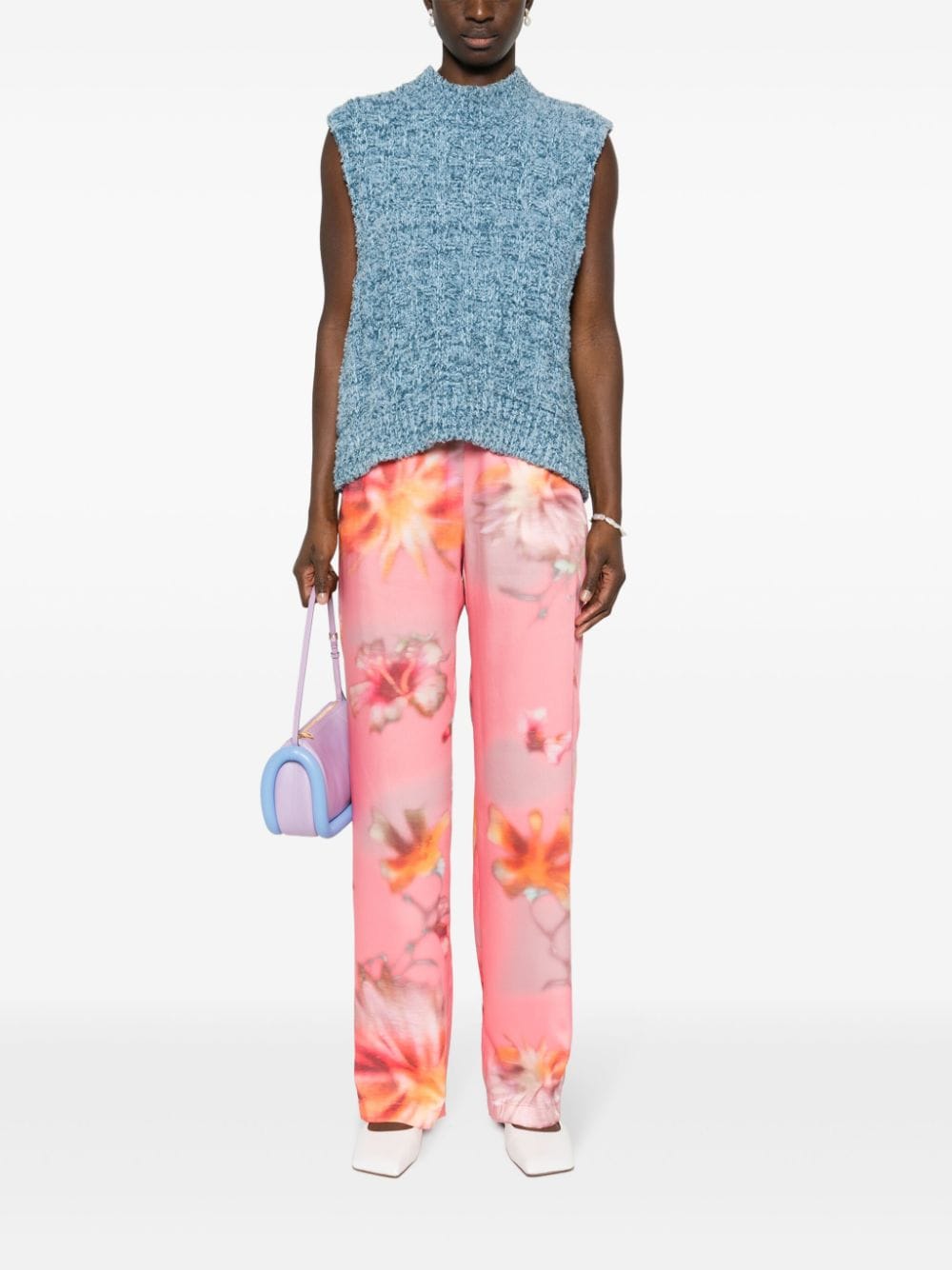 Shop Msgm Floral-print Straight-leg Trousers In Pink